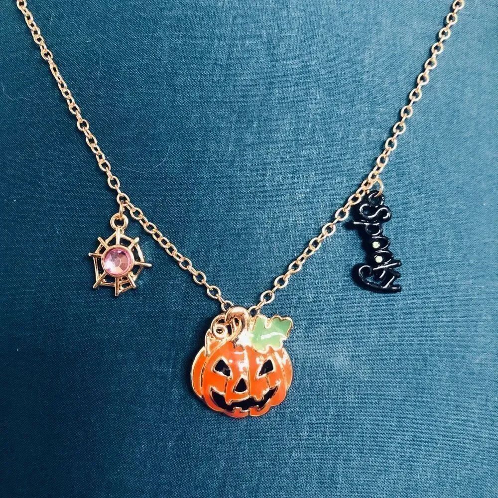 Halloween Pumpkin Bat Gold Chain Charm Necklace